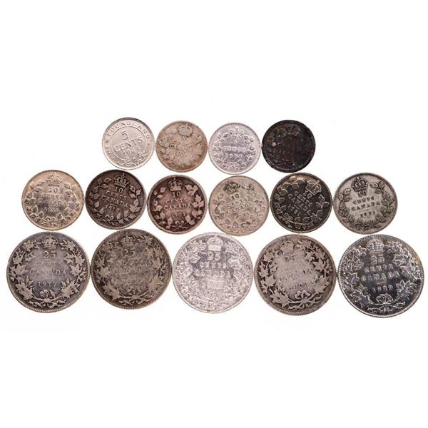 Lot  - 15 Canada Historical Silver Coins = Pre 1937