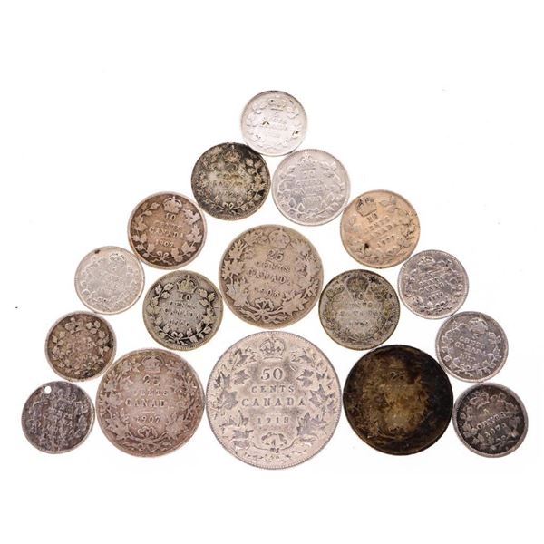 Lot  - 17 Canada Historical Silver Coins = Pre 1937