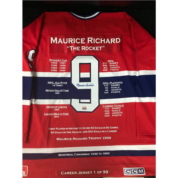 MAURICE RICHARD SIGNED LTD.EDITION CANADIANS CAREER STAT JERSEY 1/99 (AUTOGRAPH AUTHENTIC COA)