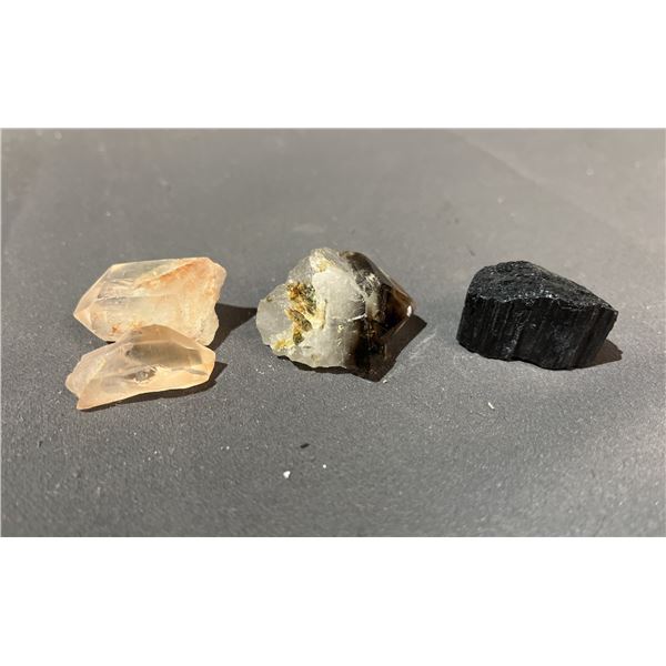 BLACK TOURMALINE $180, ALLIGATOR QUARTZ RETAIL $289.88, AND TANGERINE STONE RETAIL $289.88