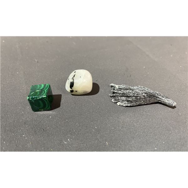 MOONSTONE RETAIL $289.88, BLACK KYANITE RETAIL $480, AND MALACHITE CUBE RETAIL $280