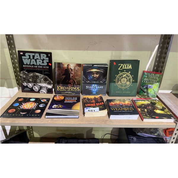 SHELF OF ASSORTED BOOKS INCLUDING; STARCRAFT 2, DARK SOULS 2, THE LEGEND OF ZELDA & MORE