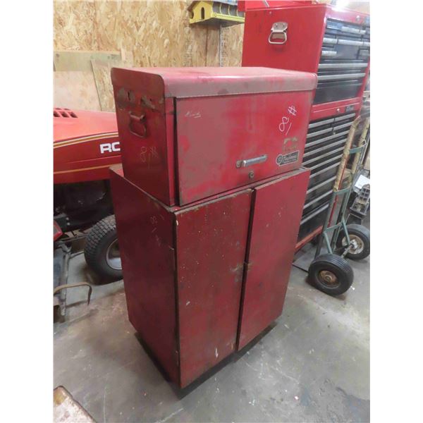 Metal Top Section Tool Cabinet on Homemade Wood Cabinet with Tools ; Wrenches, Sockets, 