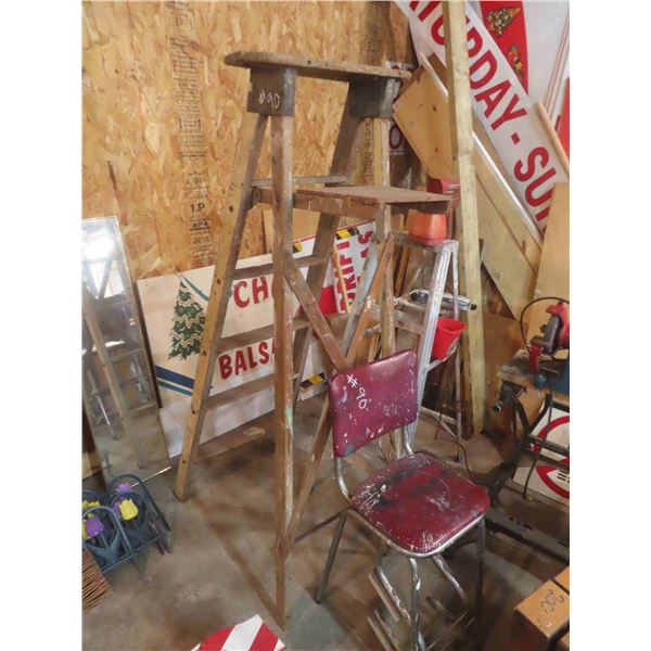 Wood Step Ladder, Step Chair with Paint Marks 