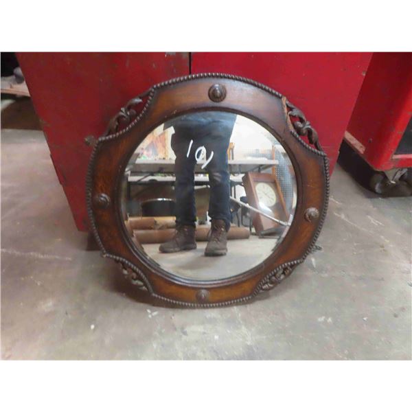 Oak Round Bevelled Mirror 21'' Diameter