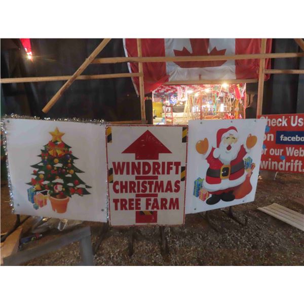 3 Metal Framed Christmas Signs , Largest is 58'' x 48''