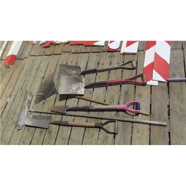 6 Hand Yard Tools ; Shovel, Spade, Rakes