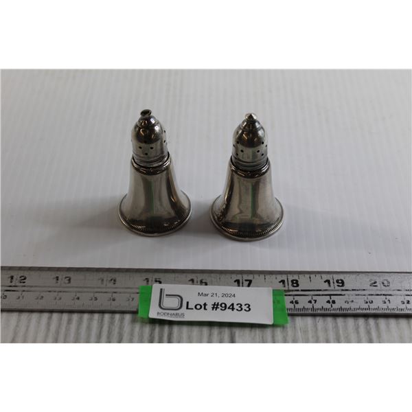 Salt and Pepper Shakers - Glass Lined, 3" Tall, Duchin Creation, Sterling, Weighted