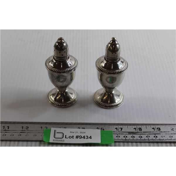 Salt and Pepper Shakers - Glass Lined, 4" Tall, Duchin Creation, Sterling, Weighted