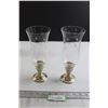 Image 1 : Duchin Sterling Silver Weighted Candle Holders with Hurricane Etched Glass - 9" Tall