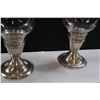 Image 4 : Duchin Sterling Silver Weighted Candle Holders with Hurricane Etched Glass - 9" Tall