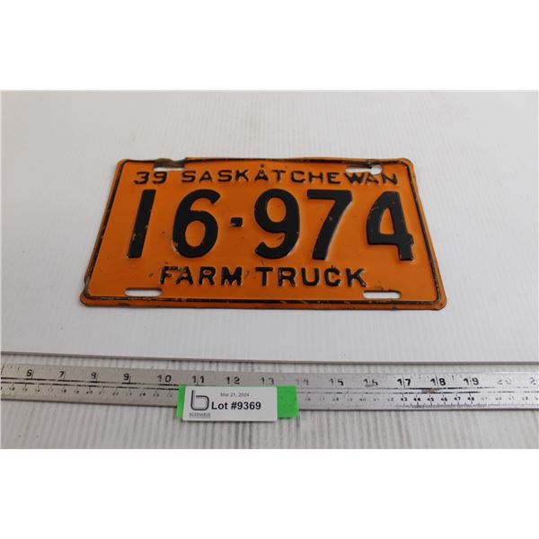 Saskatchewan 1939 Farm Truck License Plate