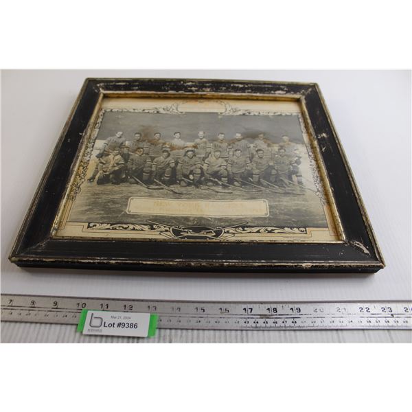Framed New York Rangers 1927-28 Hockey Team Picture - 16 1/2" x 14 1/2", Some Water Stain Damage