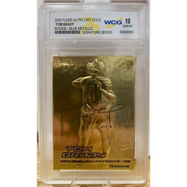 Tom Brady Fleer Ultra 23KT Gold Blue Metallic Auto Series Rookie Card WCG - Graded 10 - Bodnarus Auctioneering Tom Brady Fleer Ultra 23KT Gold Blue Metallic Auto Series Rookie Card WCG - Graded 10 - Bodnarus Auctioneering