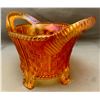 Image 2 : Northwood Carnival Glass Pumpkin Marigold Bushel Basket Hex Shaped Top - Rare, Circa 1910