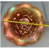 Image 3 : Northwood Carnival Glass Dark Marigold Three Fruits Ruffled Bowl - Rare, Plain Back , Circa 1910