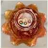 Image 4 : Northwood Carnival Glass Dark Marigold Three Fruits Ruffled Bowl - Rare, Plain Back , Circa 1910