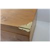 Image 2 : Wooden Box w/Brass corners & Latch (lid is cracking - 17"w x 9"d x 7"h)