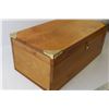 Image 5 : Wooden Box w/Brass corners & Latch (lid is cracking - 17"w x 9"d x 7"h)