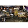 Image 1 : SHELF LOT OF BUTTERFLY SERVING TRAY, VASES, AND MORE