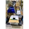 Image 1 : PALLET OF ASSORTED ITEMS INCLUDING; BOX OF STRAWS, MICROWAVE TRIM KITS AND TOTES