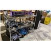 Image 2 : RACK OF ASSORTED ITEMS INCLUDING; SHARK STEAM AND SCRUB, SLED, SWIFFER POWER MOP, HEATED BLANKETS