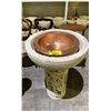 Image 2 : STONE FLORAL MOTIF BIRD BATH WITH COPPER INSERT 36" TALL