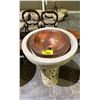 Image 2 : STONE FLORAL MOTIF BIRD BATH WITH COPPER INSERT 36" TALL