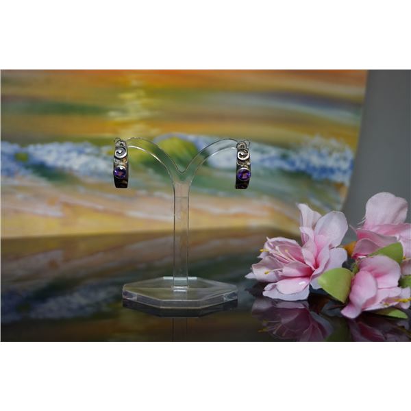 Vintage silver earrings with purple amethyst