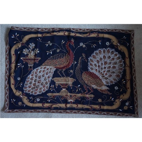 Vintage hand beaded table decor with peacock