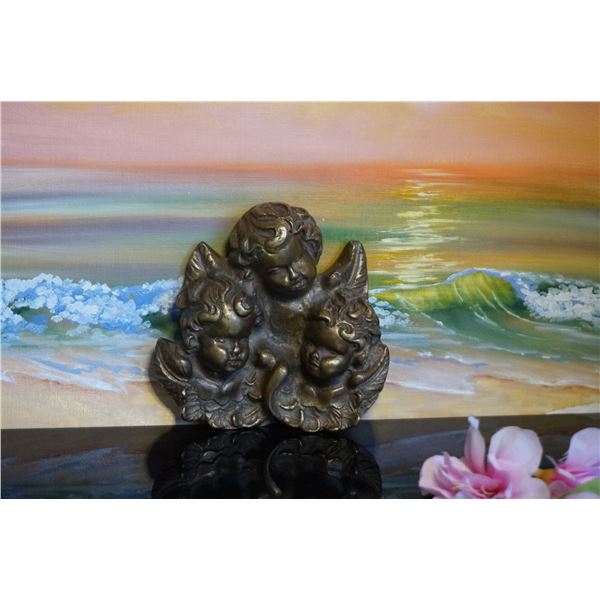 Vintage cherub brass wall decor