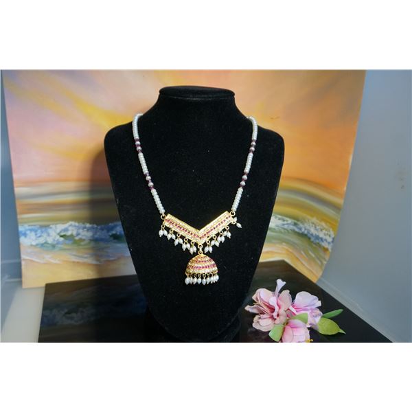 Vintage Indian bride style necklace with fresh water pearls