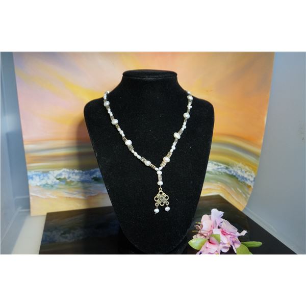 Vintage celtic style choker with whire freshwater pearls