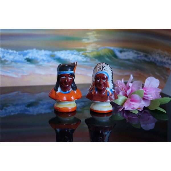 Native American Indian Salt and Pepper Shakers ~ Vintage Ceramic Souvenir Indian Chief