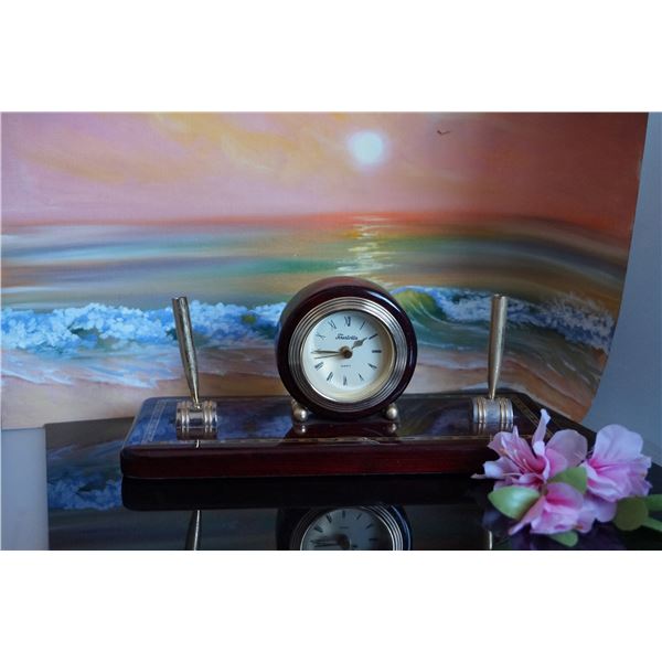 Vintage Table clock, Forestville Mantel Clock, Wood Shelf Art Deco, embossed wood watch