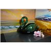 Image 1 : Blue Mountain Pottery Green Ceramic Swan, Retro Pottery, Large Figurine Glazed Pottery,Made Canada