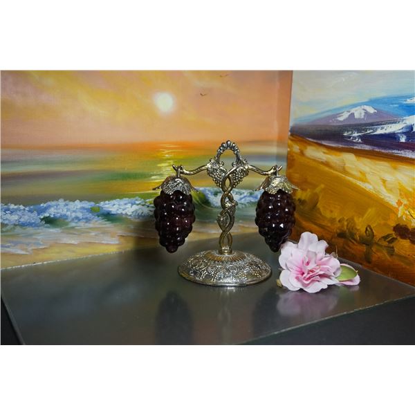 Vintage two Hanging Glass Grape Salt and Pepper shakers Metal
