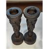 Image 1 : Antique Pair of wood hand curved candlesticks with African figures