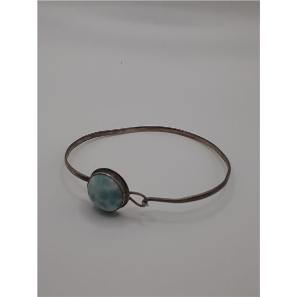 Vintage cuff silver bracelet with natural blue stone