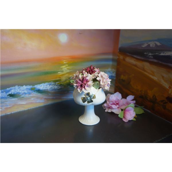 vintage porcelain flowers, Crown Staffordshire Floral Mini Basket Carnations English Bone China