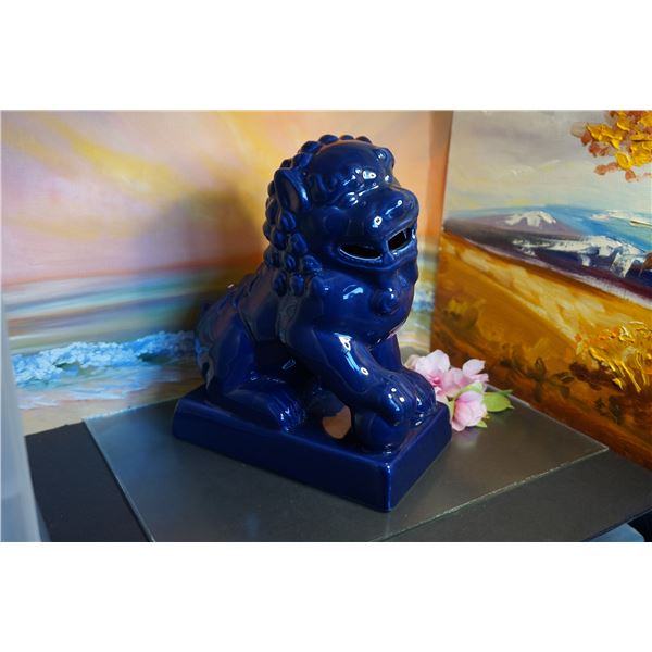 Cobalt Blue dog foo porcelain figurine, Oriental decor, asian decor