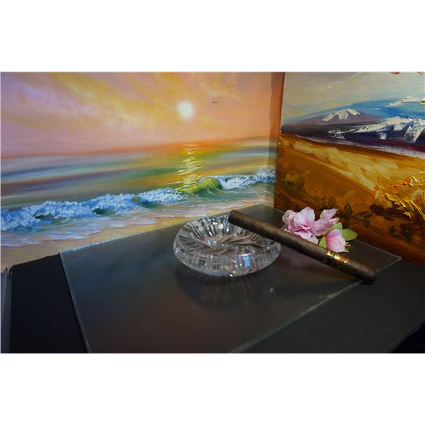 Vintage Dip Cut Bohemian Crystal Ashtray Bowl Whirled Hobstar Criss Cross Pattern