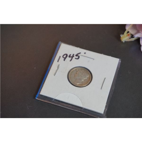 Silver coin dime 1945, US coin