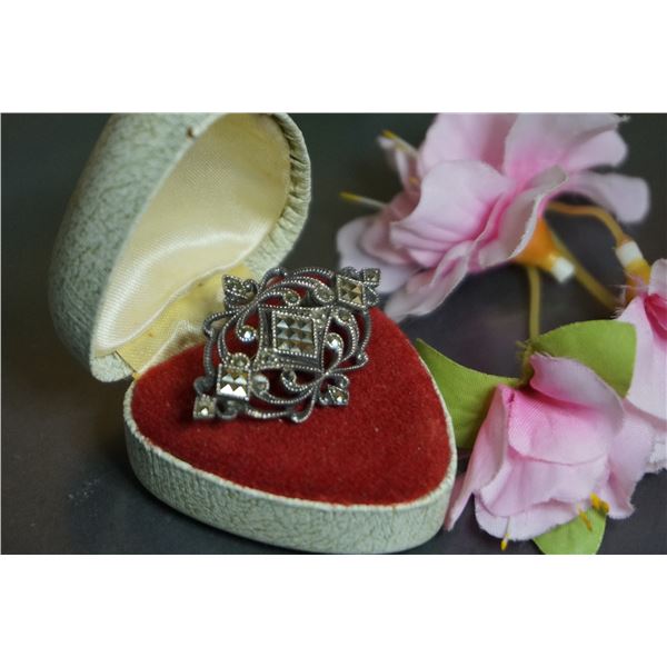 Art Deco silver marcasite brooch