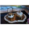 Image 2 : Vintage brass and mother of pearl set with tray