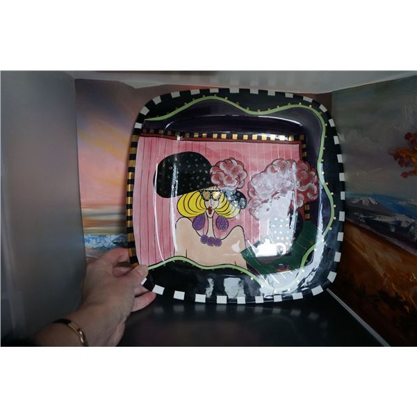 Vintage cake plate, SWAK 2002 Lynda Corneille Women Wall Hanging Platter Artist Signed Character