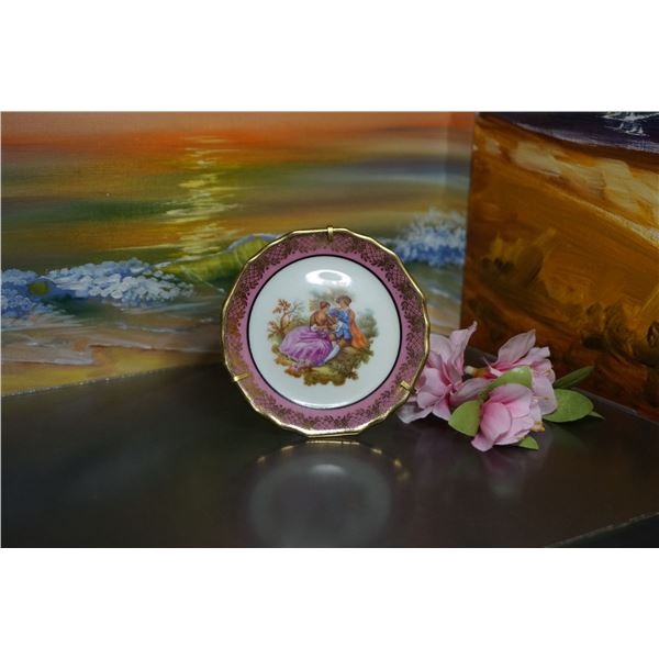 Vintage Miniature Limoges Plate On Stand, limoges porcelain wall decor, home decor