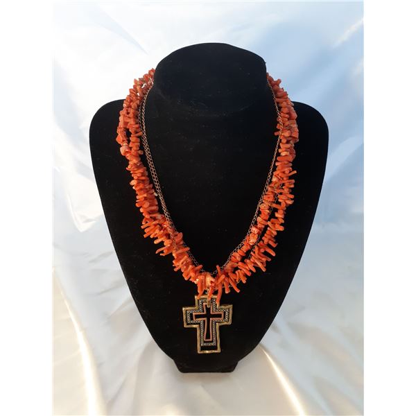 Vintage branch coral necklace and cross