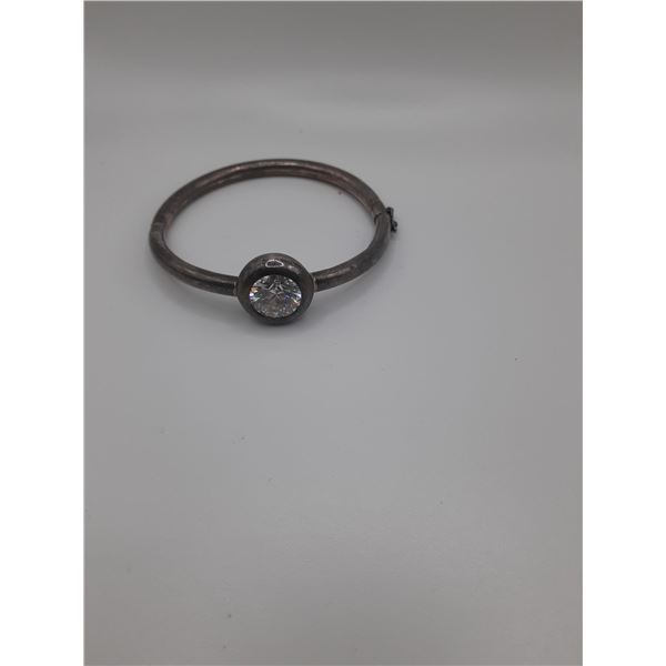 Vintage silver tone and large crystal cuff bracelet