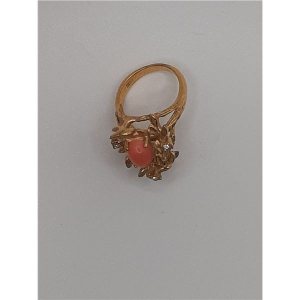 Mid Century 14kt gold plated ring with pink stone